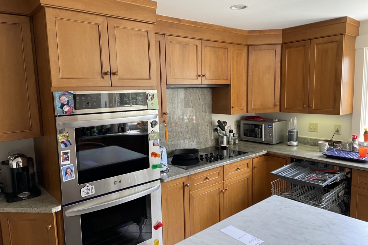 Before image of the kitchen oven wall – Whole-house Remodel in Concord, MA Remodeling by Feinmann